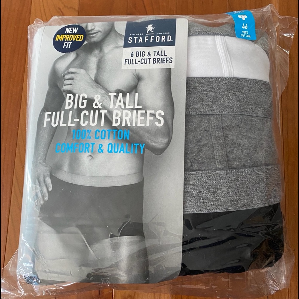 Stafford Big & Tall Full-Cut Briefs - White, Gray, Black